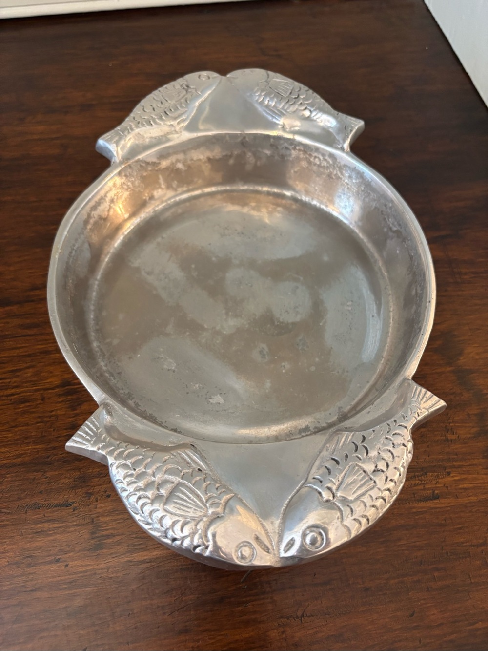 Vintage Holland Boone Polished Pewter Serving Dish/Bowl With Fish Handles